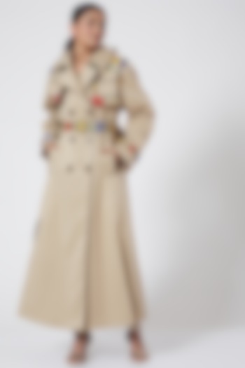 Beige Embroidered Overcoat by Ava Designs