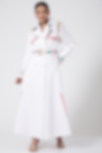 White Embroidered Overcoat by Ava Designs
