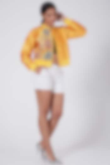 Yellow Embroidered Bomber Jacket by Ava Designs