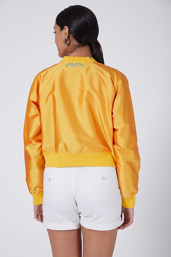 Yellow Embroidered Bomber Jacket by Ava Designs at Pernia's Pop Up Shop