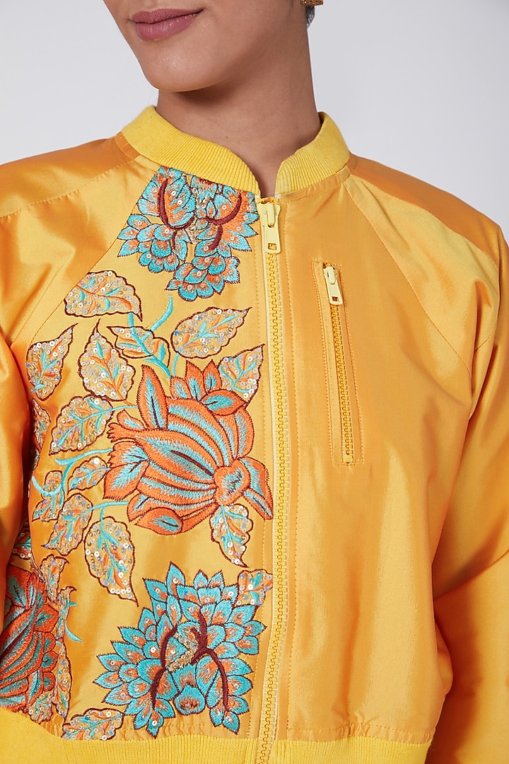 Yellow Embroidered Bomber Jacket by Ava Designs at Pernia's Pop Up Shop