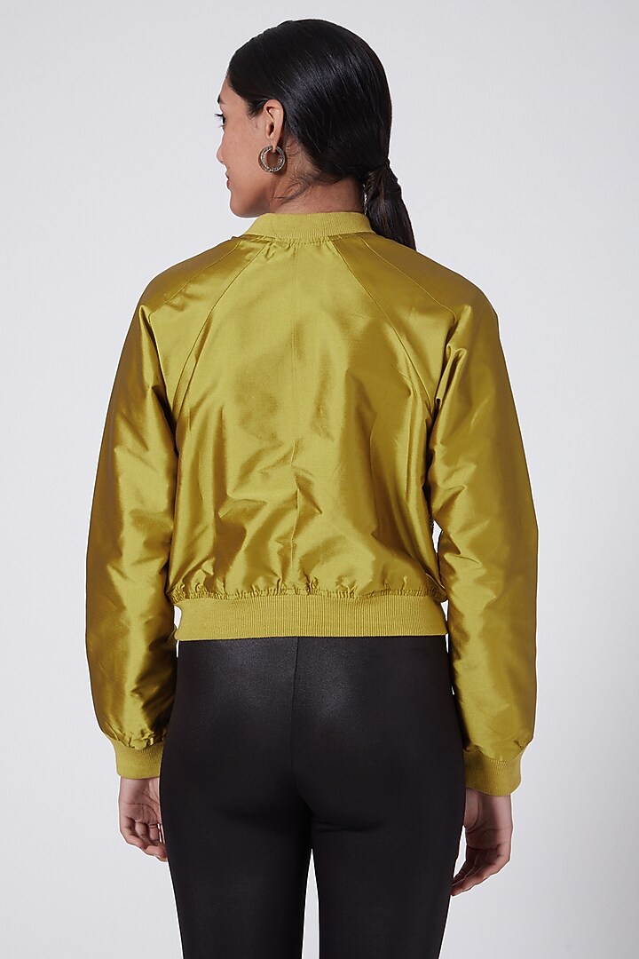 Mustard Embellished Bomber Jacket by Ava Designs at Pernia's Pop Up Shop