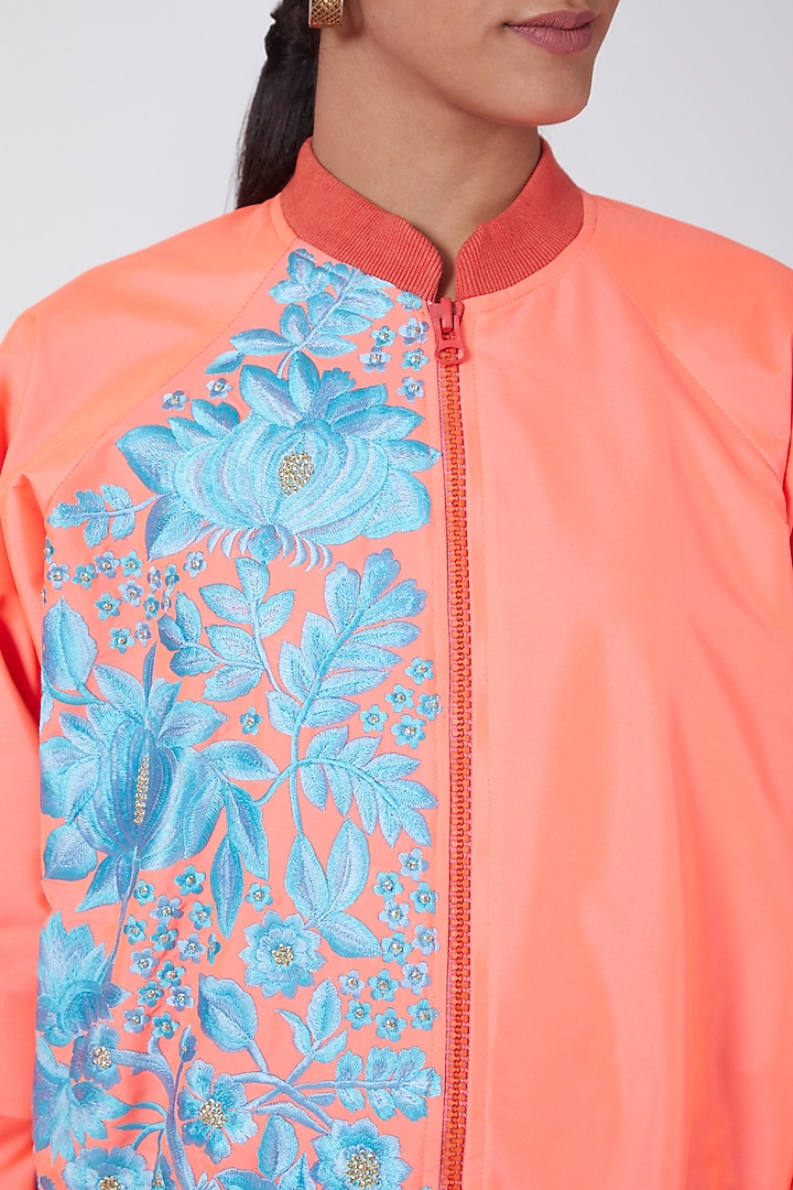 Pink Embroidered Bomber Jacket by Ava Designs at Pernia's Pop Up Shop