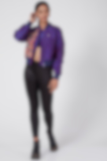 Purple Embroidered Bomber Jacket by Ava Designs