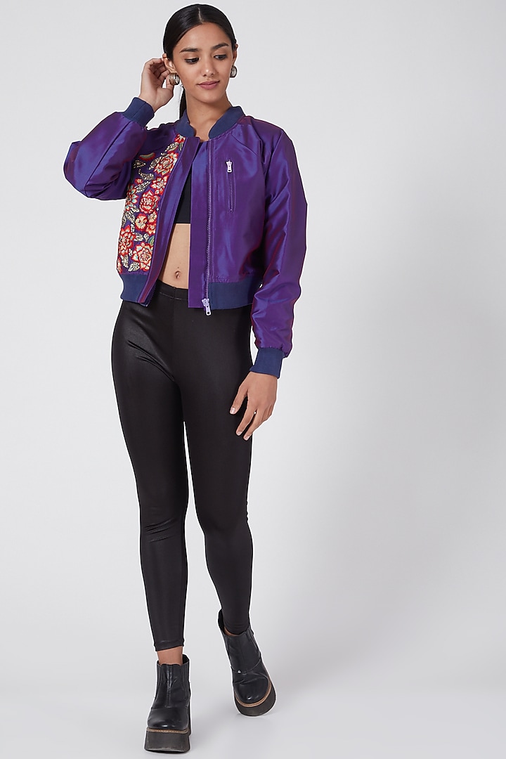 Purple Embroidered Bomber Jacket by Ava Designs