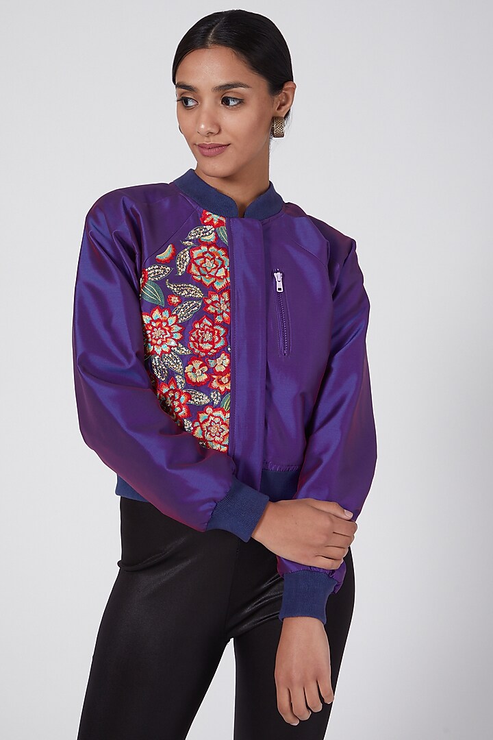Purple Embroidered Bomber Jacket by Ava Designs at Pernia's Pop Up Shop