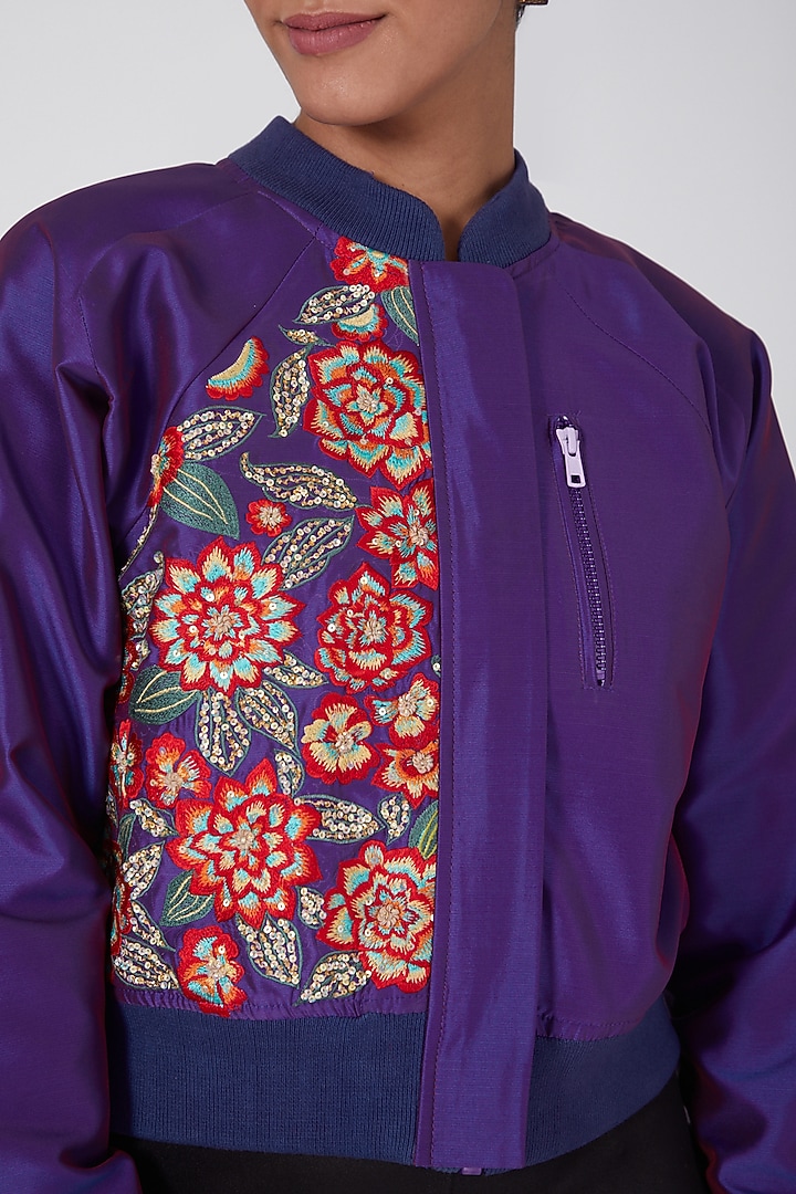 Purple Embroidered Bomber Jacket by Ava Designs at Pernia's Pop Up Shop