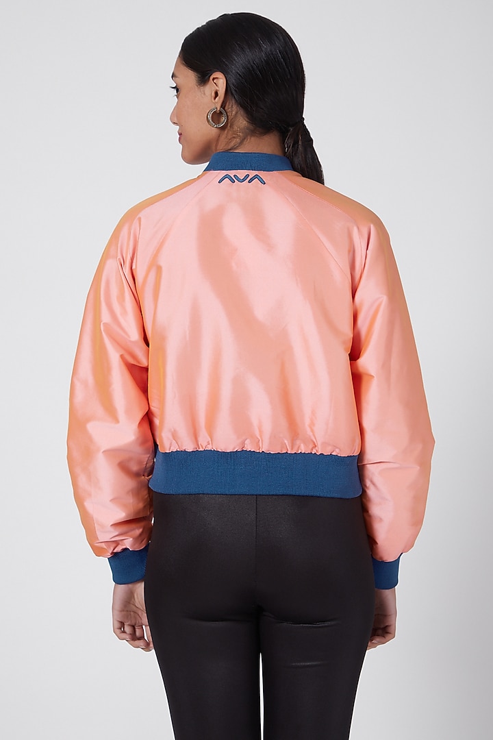 Pink & Blue Embroidered Bomber Jacket by Ava Designs at Pernia's Pop Up Shop