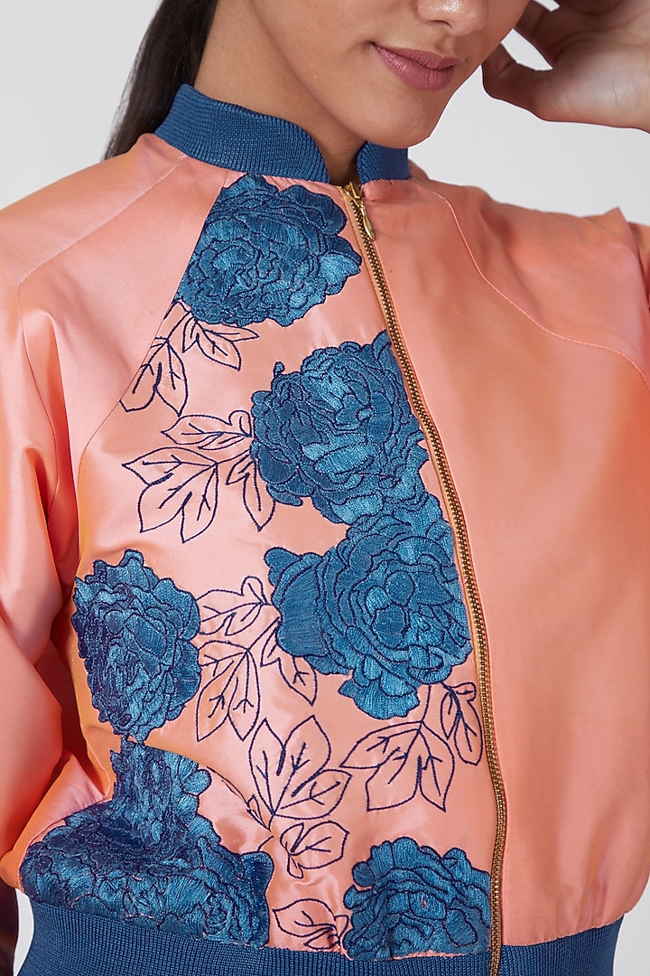 Pink & Blue Embroidered Bomber Jacket by Ava Designs at Pernia's Pop Up Shop
