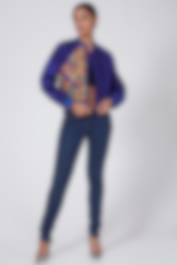 Royal Blue Embroidered Bomber Jacket by Ava Designs at Pernia's Pop Up Shop