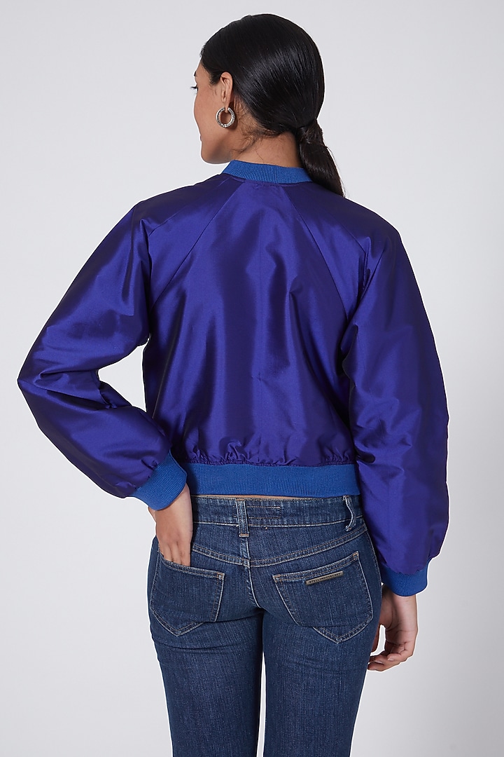 Royal Blue Embroidered Bomber Jacket by Ava Designs at Pernia's Pop Up Shop