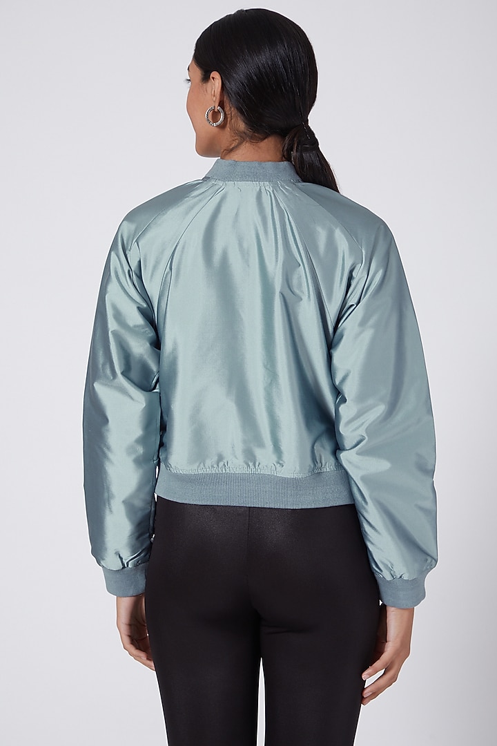 Grey Hand Embellished Bomber Jacket by Ava Designs at Pernia's Pop Up Shop