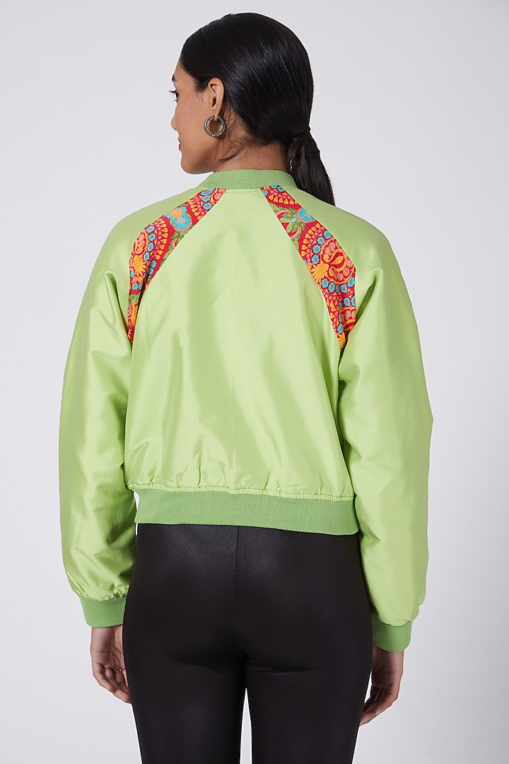 Green Embroidered Bomber Jacket by Ava Designs at Pernia's Pop Up Shop