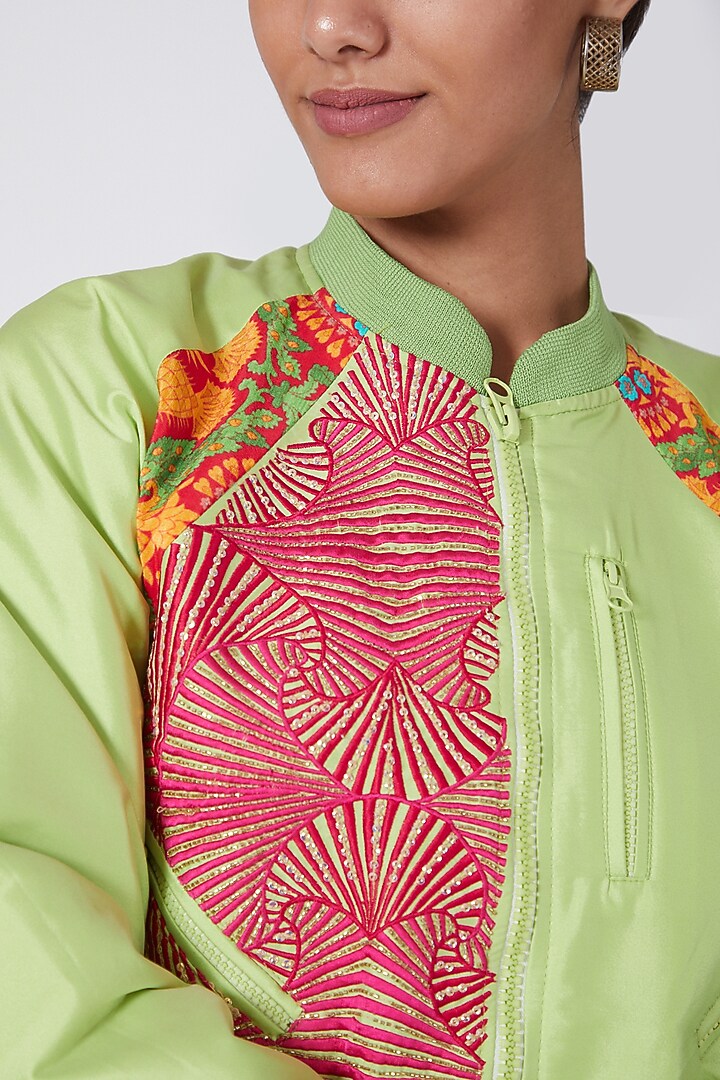 Green Embroidered Bomber Jacket by Ava Designs at Pernia's Pop Up Shop
