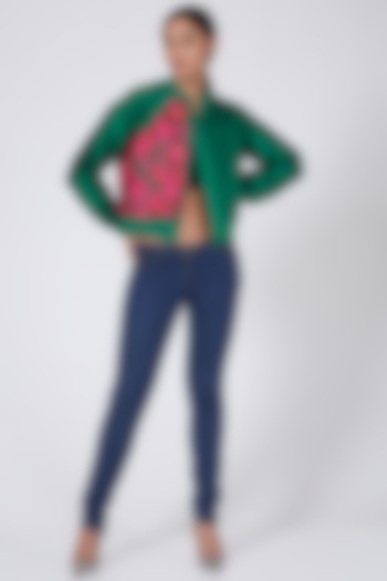 Green Embroidered Bomber Jacket by Ava Designs