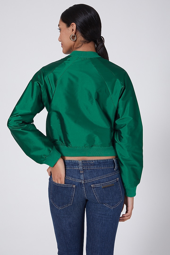 Green Embroidered Bomber Jacket by Ava Designs at Pernia's Pop Up Shop