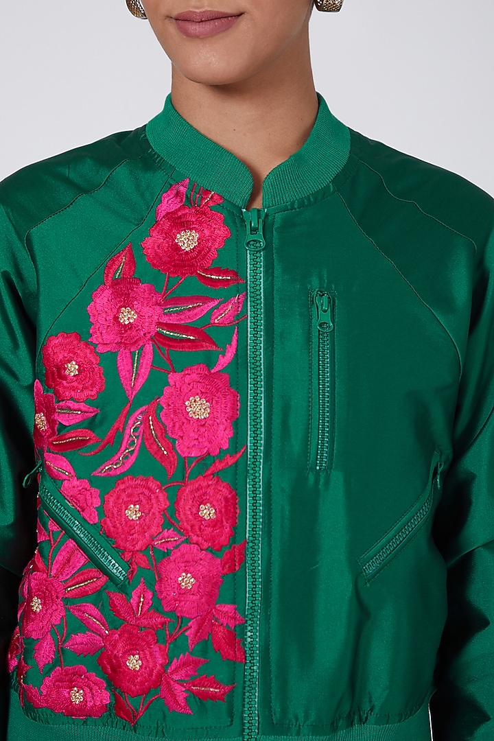 Green Embroidered Bomber Jacket by Ava Designs at Pernia's Pop Up Shop