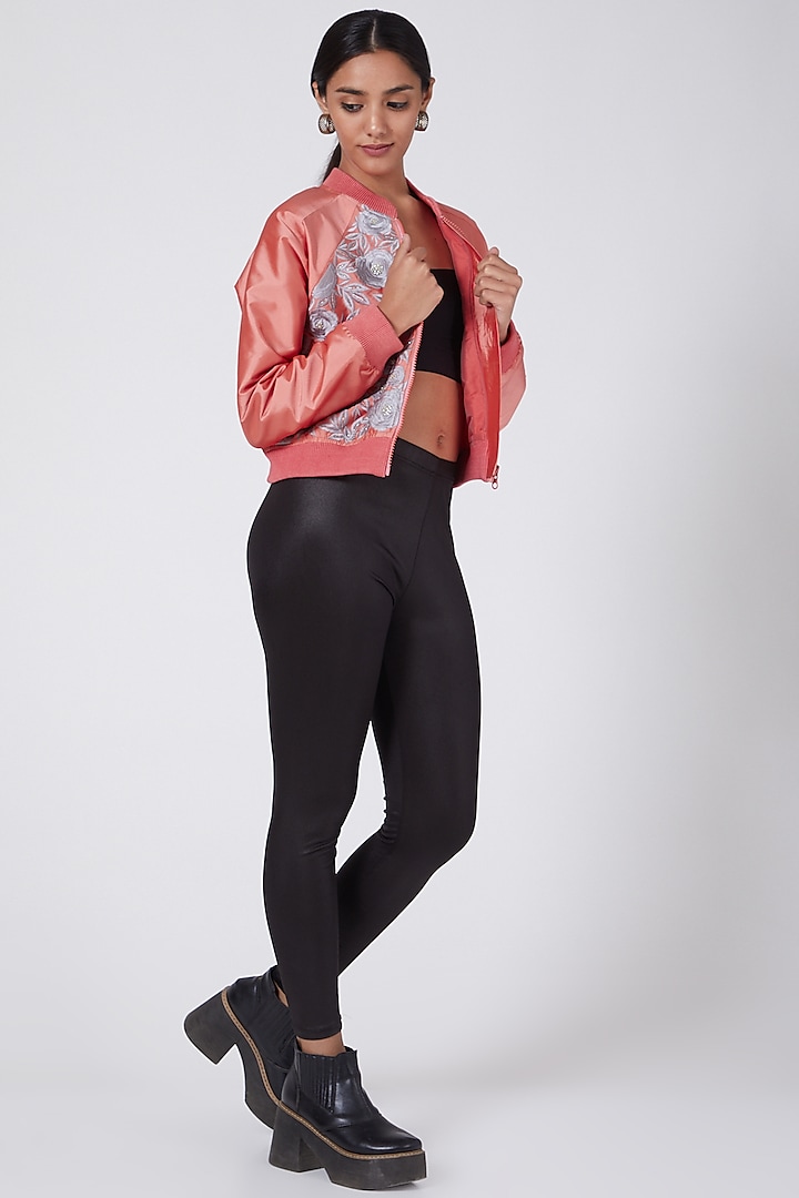 Light Pink Embroidered Bomber Jacket by Ava Designs at Pernia's Pop Up Shop