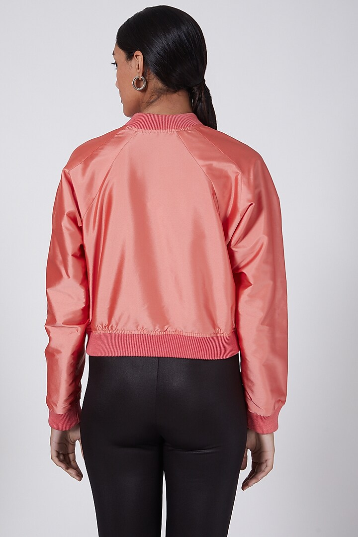 Light Pink Embroidered Bomber Jacket by Ava Designs at Pernia's Pop Up Shop