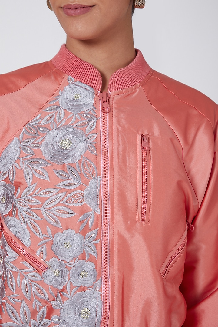 Light Pink Embroidered Bomber Jacket by Ava Designs at Pernia's Pop Up Shop