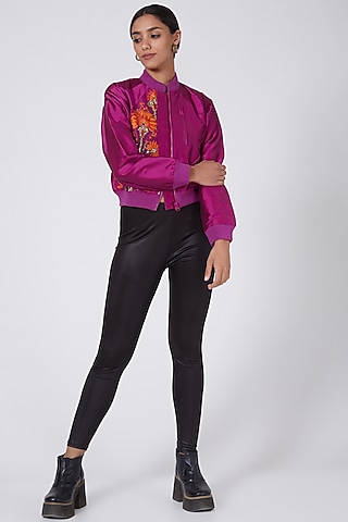 Purple Embroidered Bomber Jacket by Ava Designs