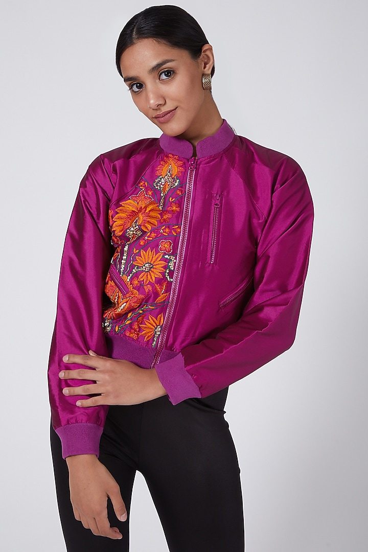 Purple Embroidered Bomber Jacket by Ava Designs at Pernia's Pop Up Shop