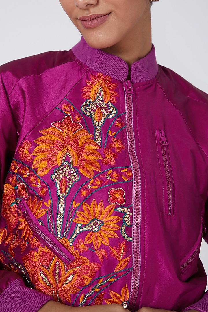Purple Embroidered Bomber Jacket by Ava Designs at Pernia's Pop Up Shop
