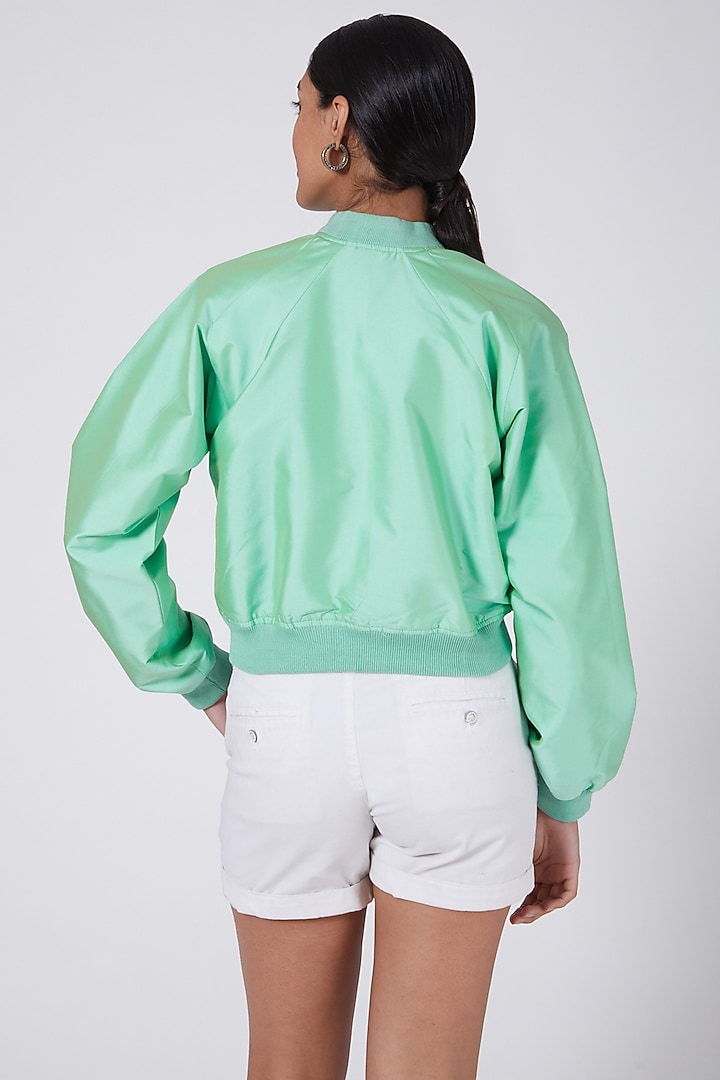 Light Green Embroidered Bomber Jacket by Ava Designs at Pernia's Pop Up Shop