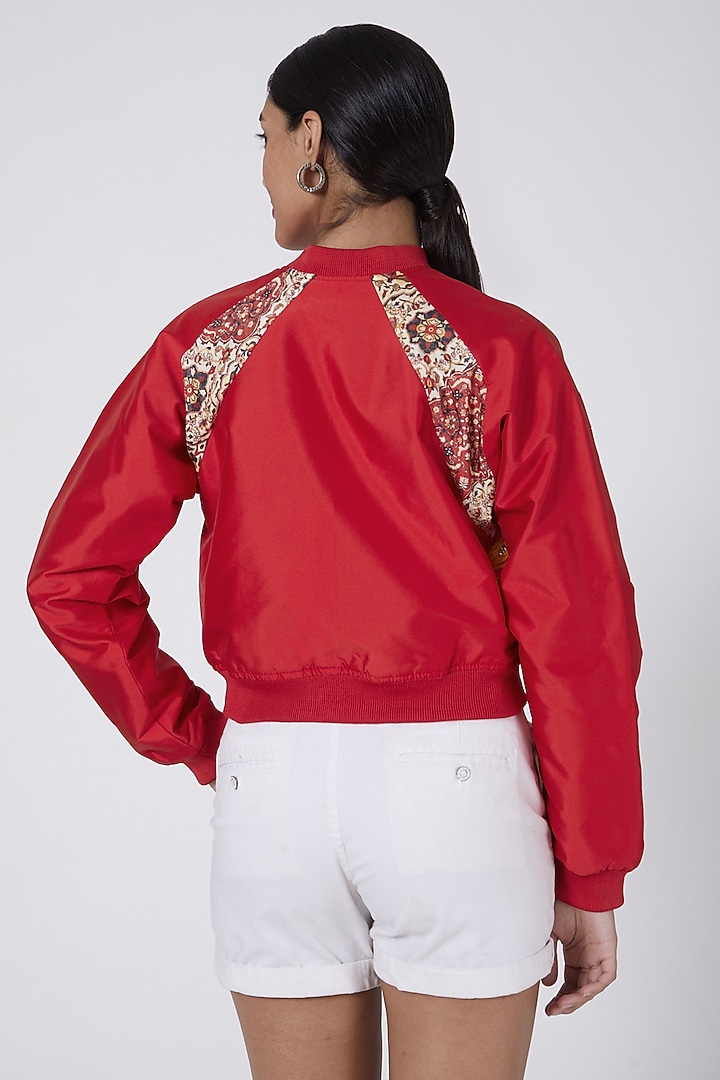 Red Embroidered Bomber Jacket by Ava Designs at Pernia's Pop Up Shop