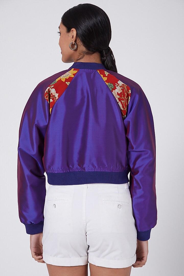 Purple Hand Embellished Bomber Jacket by Ava Designs at Pernia's Pop Up Shop
