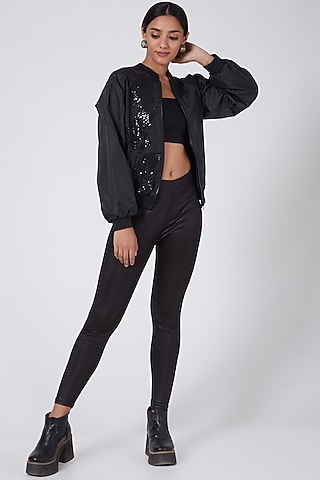 Black Hand Embellished Bomber Jacket by Ava Designs