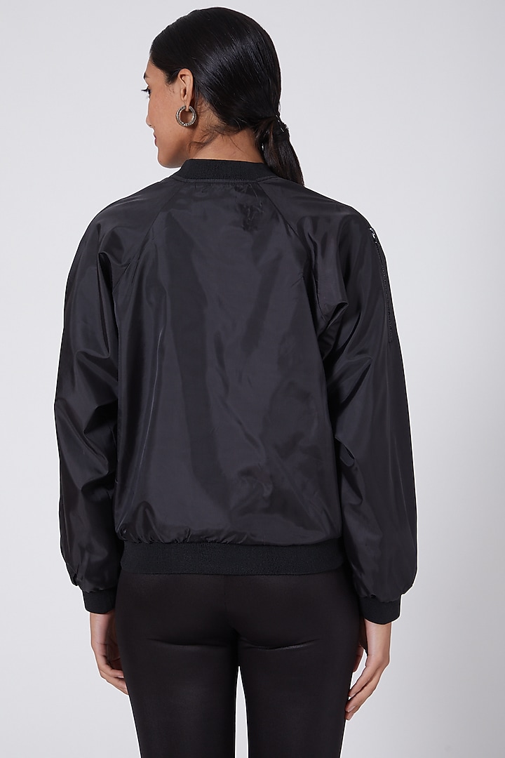 Black Hand Embellished Bomber Jacket by Ava Designs at Pernia's Pop Up Shop