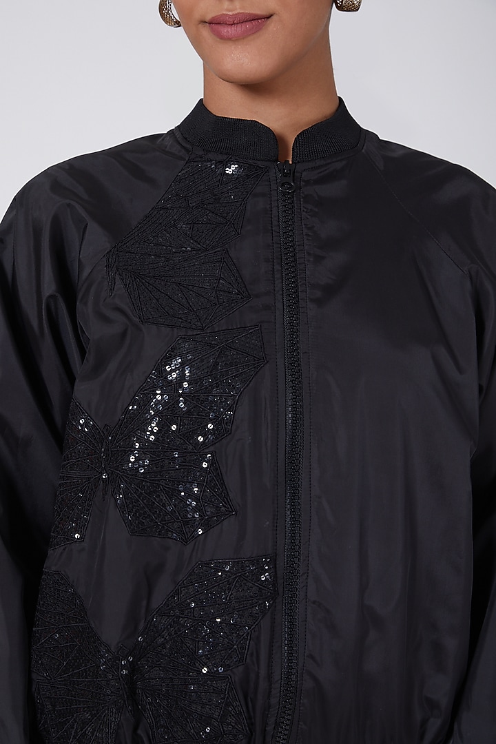 Black Hand Embellished Bomber Jacket by Ava Designs at Pernia's Pop Up Shop