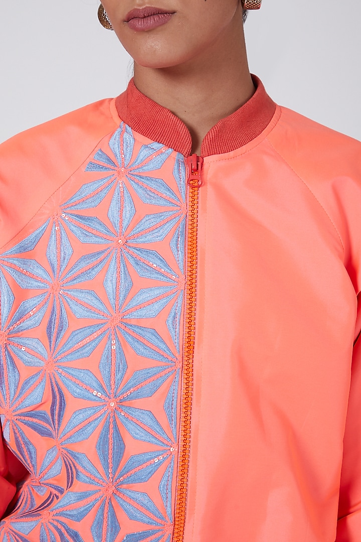 Pink Hand Embellished Bomber Jacket by Ava Designs at Pernia's Pop Up Shop