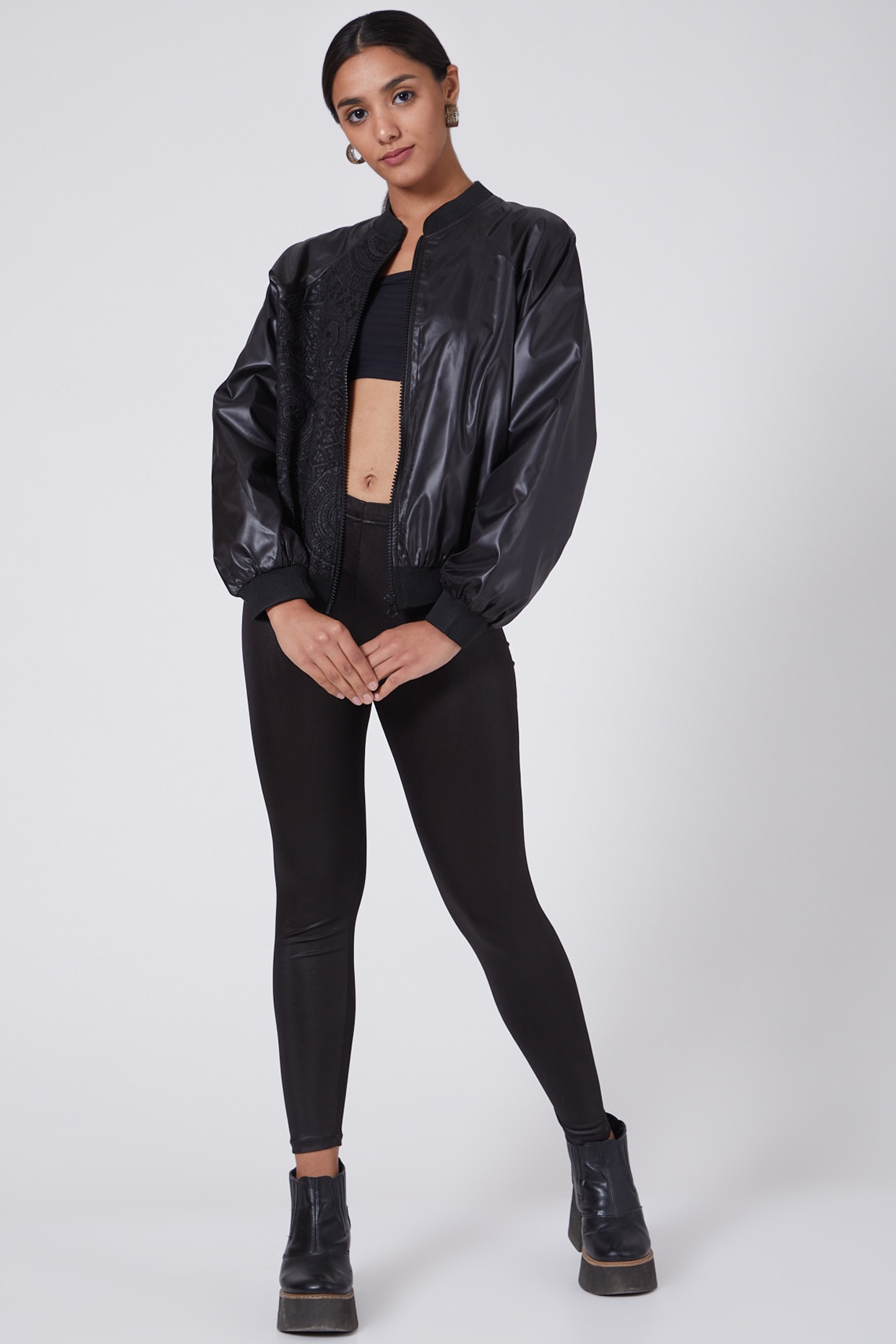 black sateen bomber jacket