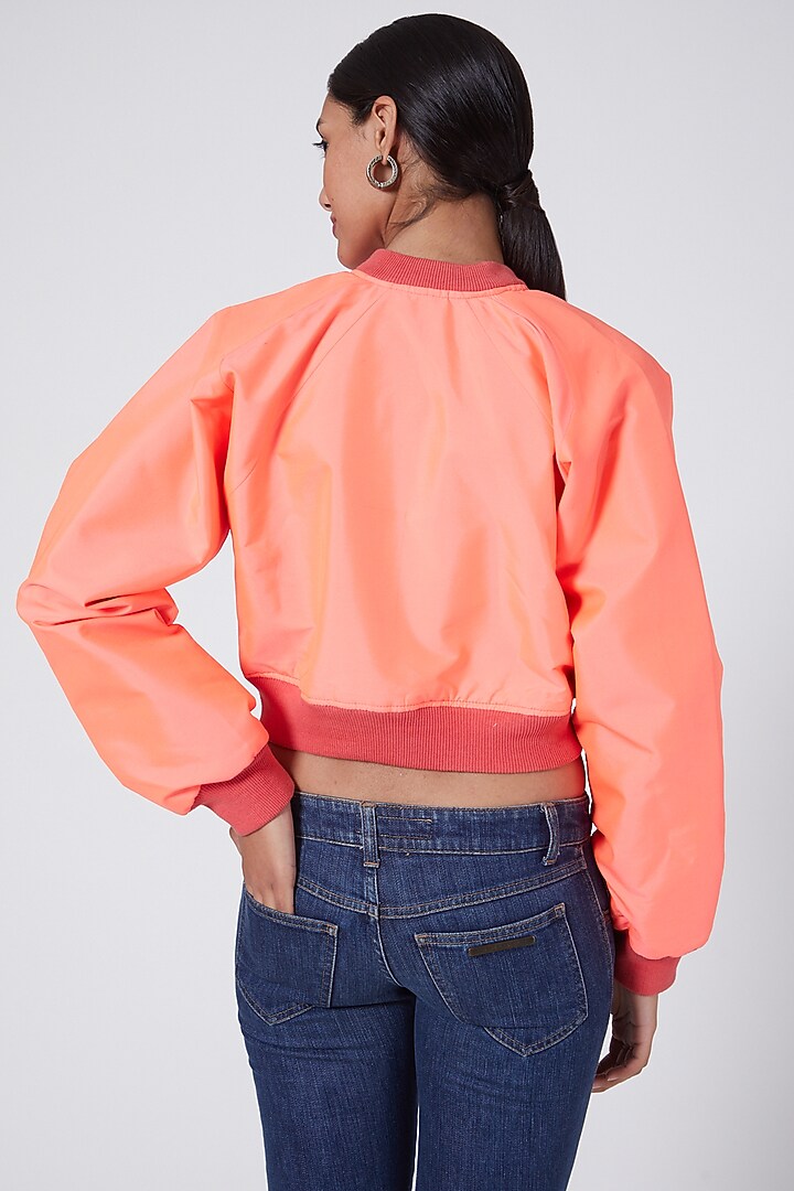 Pink Taffeta Embroidered Bomber Jacket by Ava Designs at Pernia's Pop Up Shop