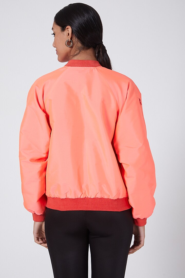 Pink & Powder Blue Embroidered Bomber Jacket by Ava Designs at Pernia's Pop Up Shop