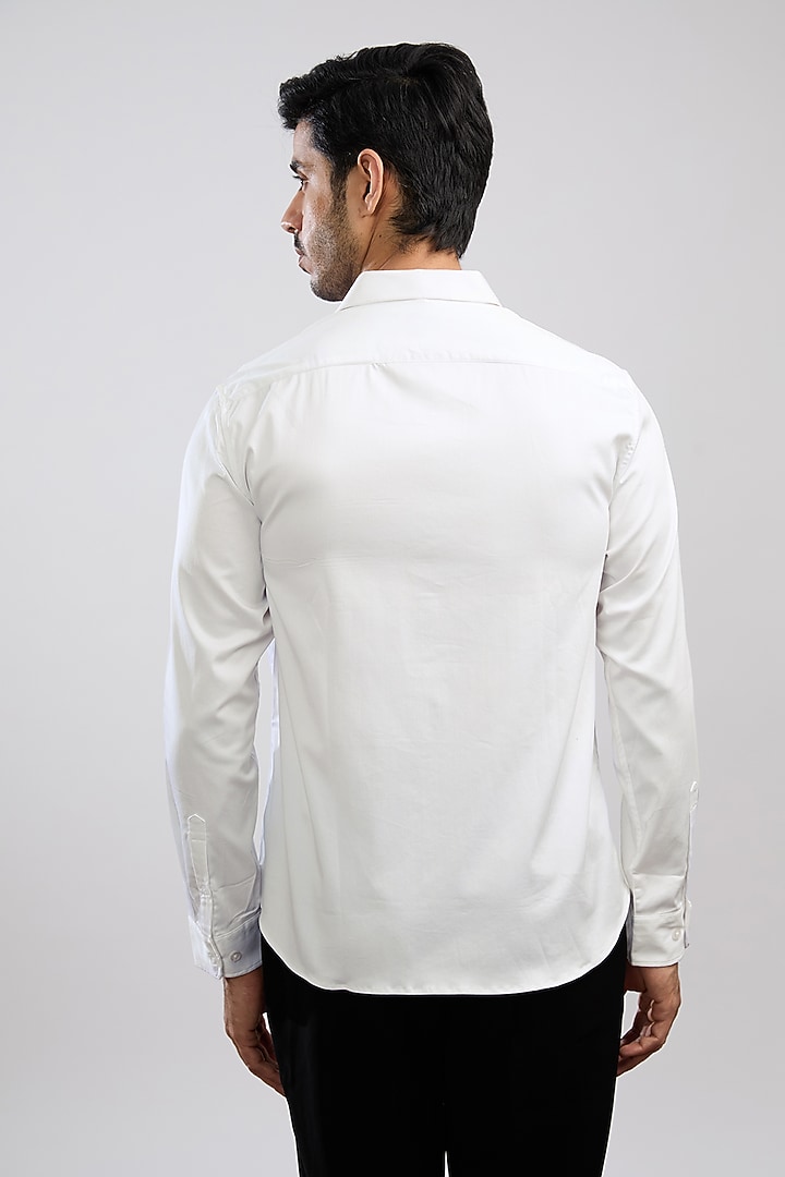 White Giza Cotton Blend Hand Painted Summer Shirt by AVALIPT at Pernia's Pop Up Shop