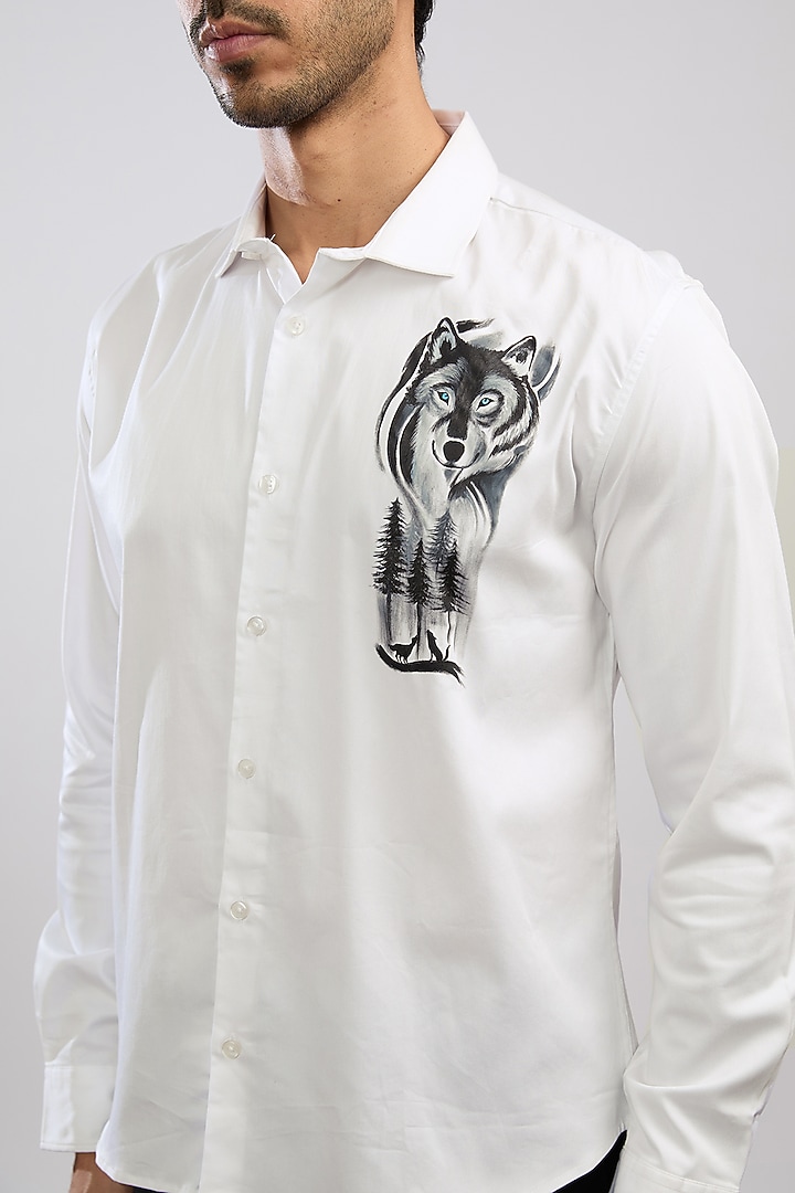 White Giza Cotton Blend Hand Painted Summer Shirt by AVALIPT at Pernia's Pop Up Shop