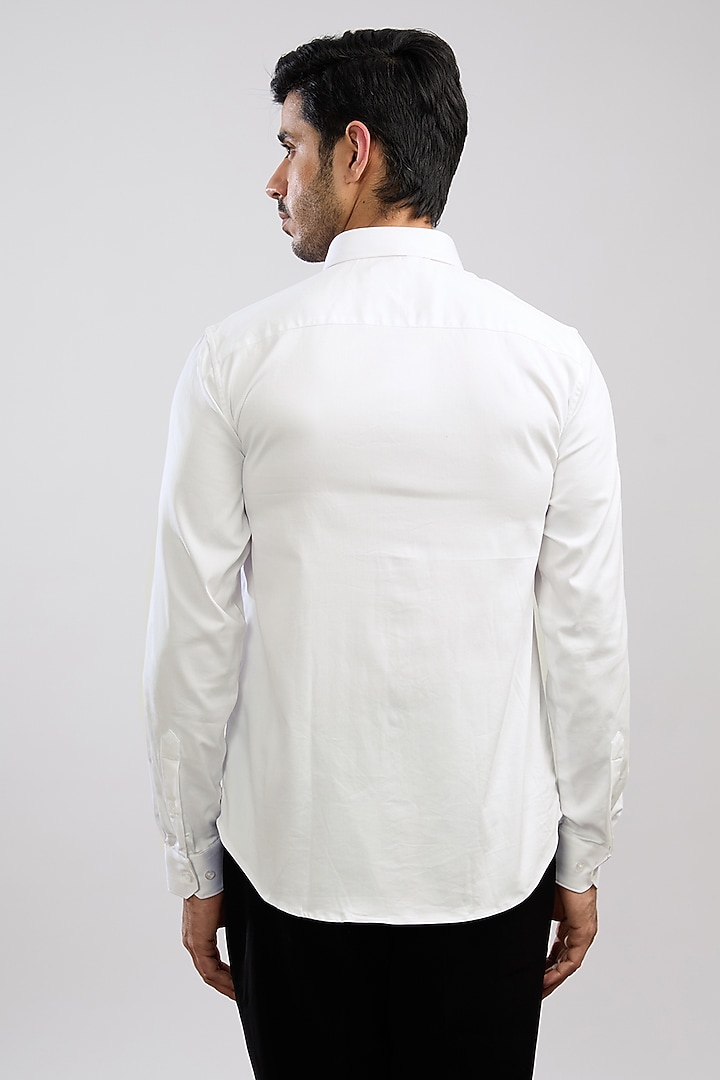 White Giza Cotton Blend Hand Painted Summer Shirt by AVALIPT at Pernia's Pop Up Shop