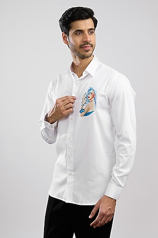 White Giza Cotton Blend Hand Painted Shirt by AVALIPT