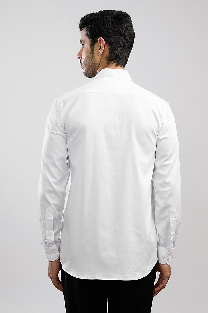 White Giza Cotton Blend Hand Painted Summer Shirt by AVALIPT at Pernia's Pop Up Shop