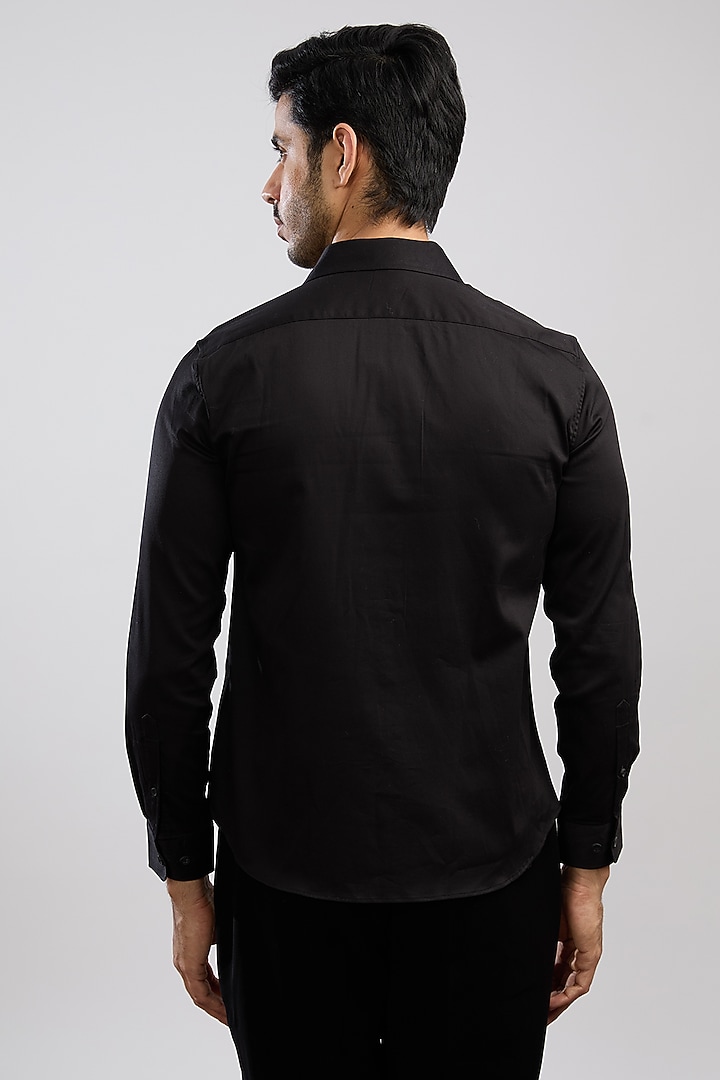 Black Giza Cotton Blend Hand Painted Summer Shirt by AVALIPT at Pernia's Pop Up Shop