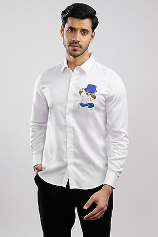 White Giza Cotton Blend Hand Painted Shirt by AVALIPT