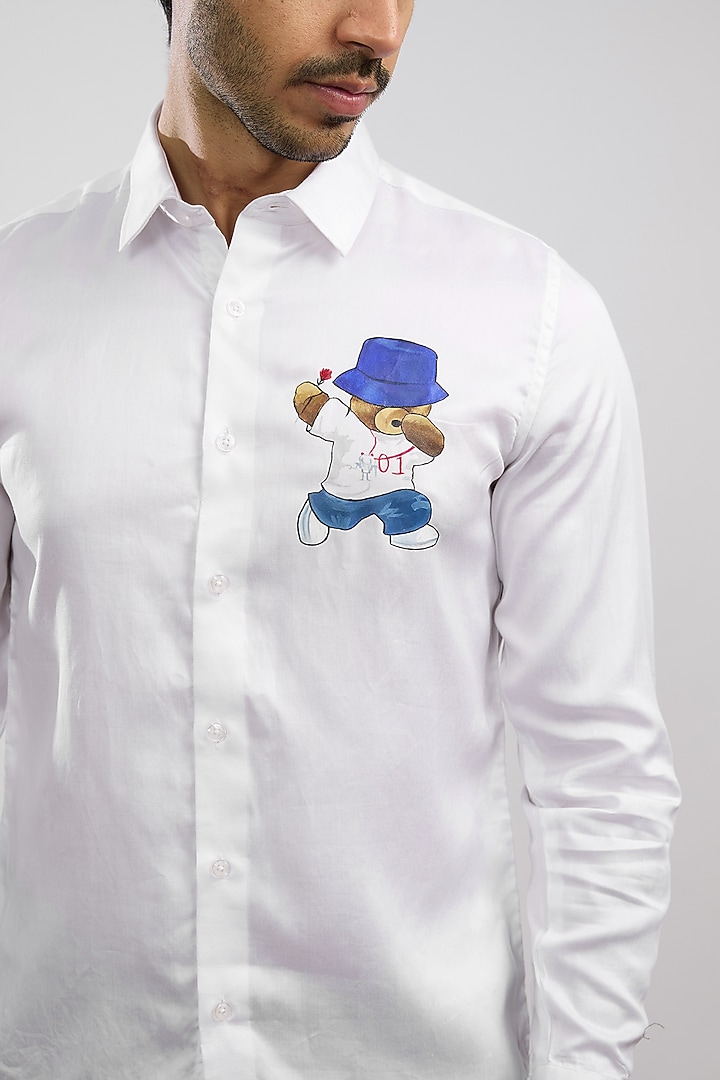 White Giza Cotton Blend Hand Painted Summer Shirt by AVALIPT at Pernia's Pop Up Shop