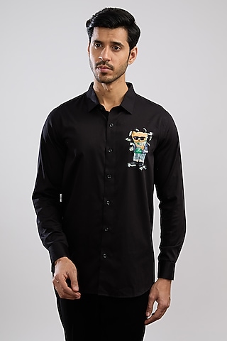 Black Giza Cotton Blend Hand Painted Shirt by AVALIPT
