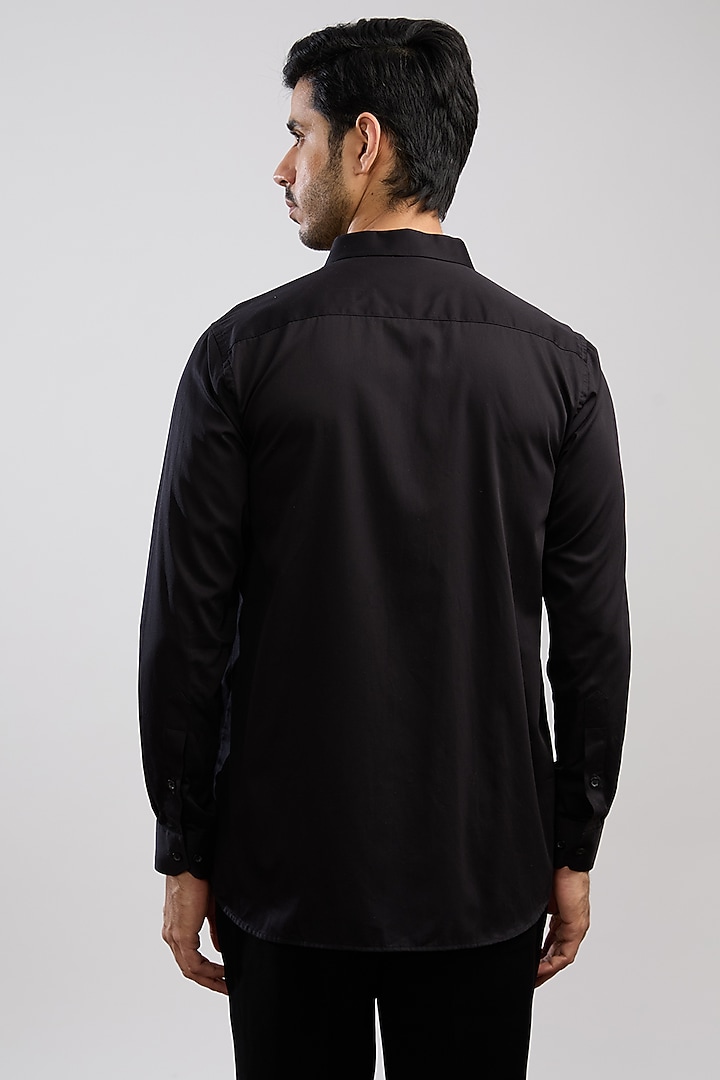 Black Giza Cotton Blend Hand Painted Summer Shirt by AVALIPT at Pernia's Pop Up Shop