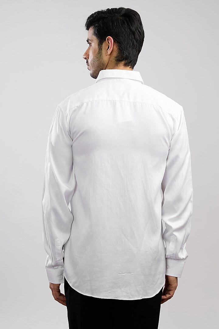 White Giza Cotton Blend Hand Painted Summer Shirt by AVALIPT at Pernia's Pop Up Shop