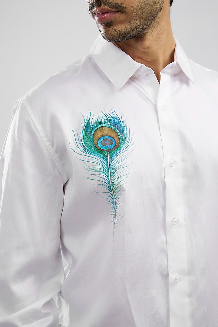 White Giza Cotton Blend Hand Painted Summer Shirt by AVALIPT at Pernia's Pop Up Shop