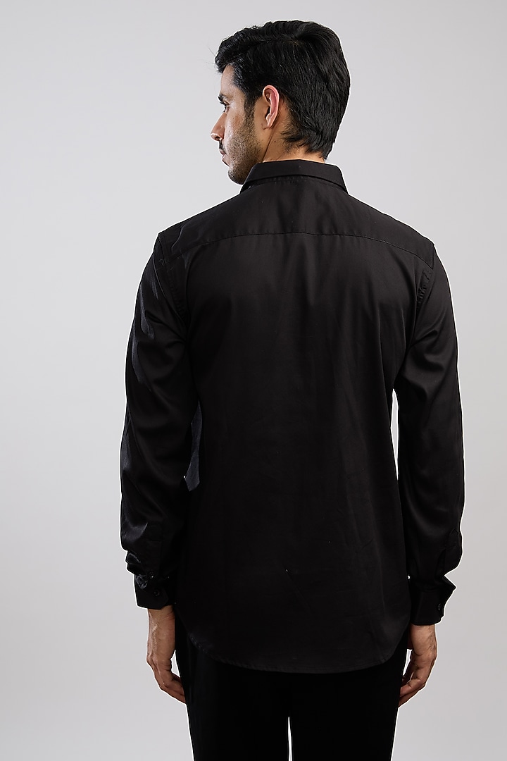 Black Giza Cotton Blend Hand Painted Party Wear Shirt by AVALIPT at Pernia's Pop Up Shop